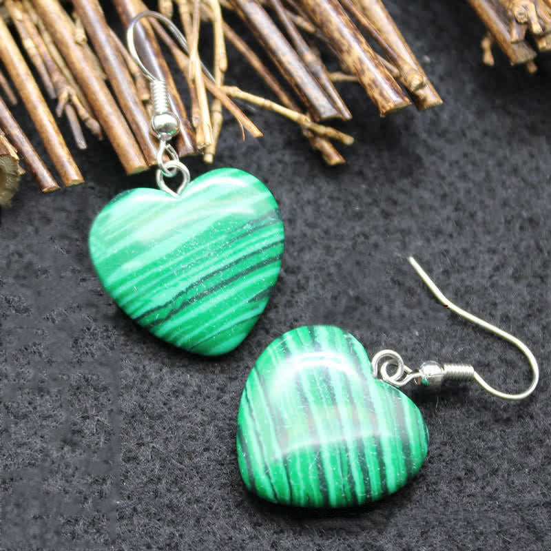 Natural Crystal Heart Healing Earrings - Malachite - image 4