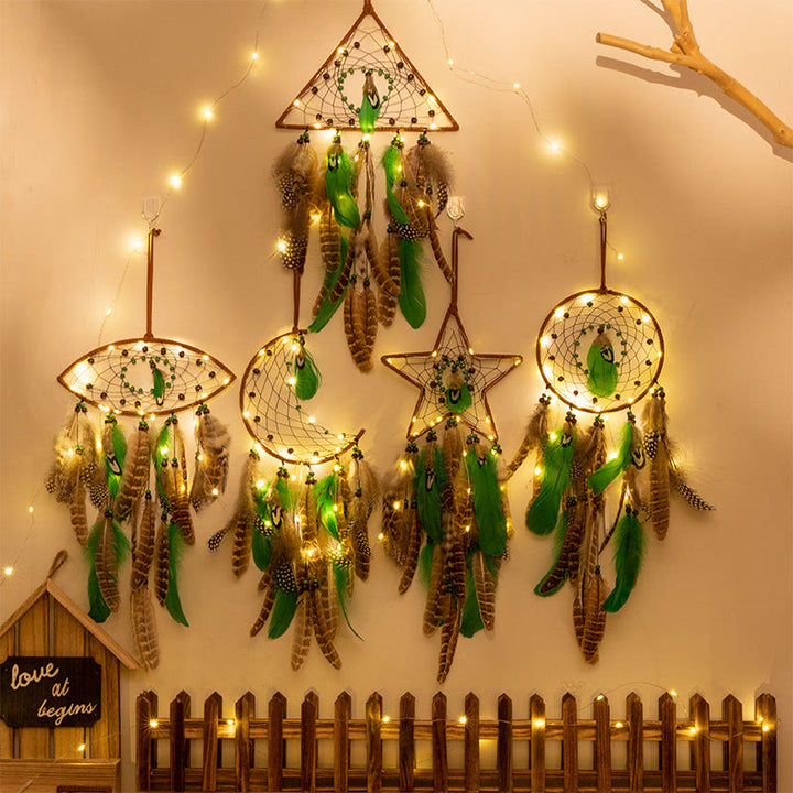 Olivenorma Natural Green Wooden Beads Peacock Feather Dream Catcher - image 0