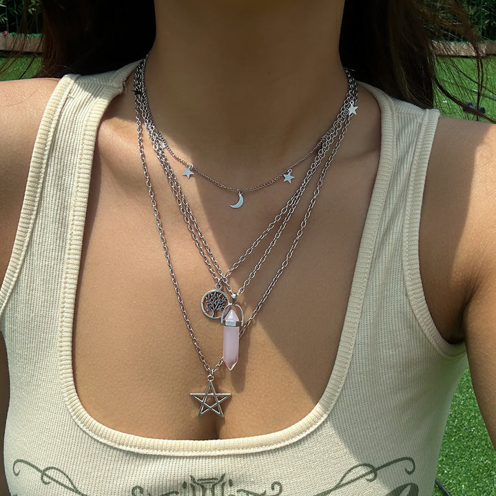 Olivenorma Natural Stone Tree of Life Evil Eye Pendant Necklace Set - Rose Quartz&Tree of Life - image 0