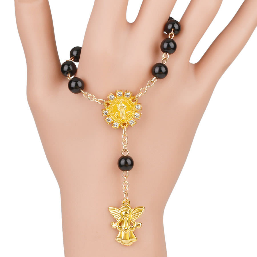 Olivenorma 8mm Golden Angel Christianity Pendant Rosary Bead Bracelet - image 3