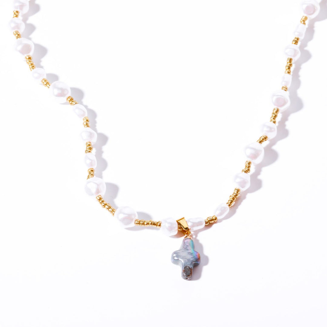 Olivenorma Freshwater Pearl Cross Pendant Necklace - image 3