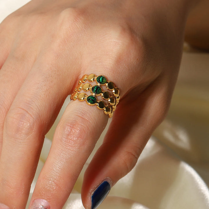 Olivenorma Gold Green Natural Malachite Open Ring Set - image 6