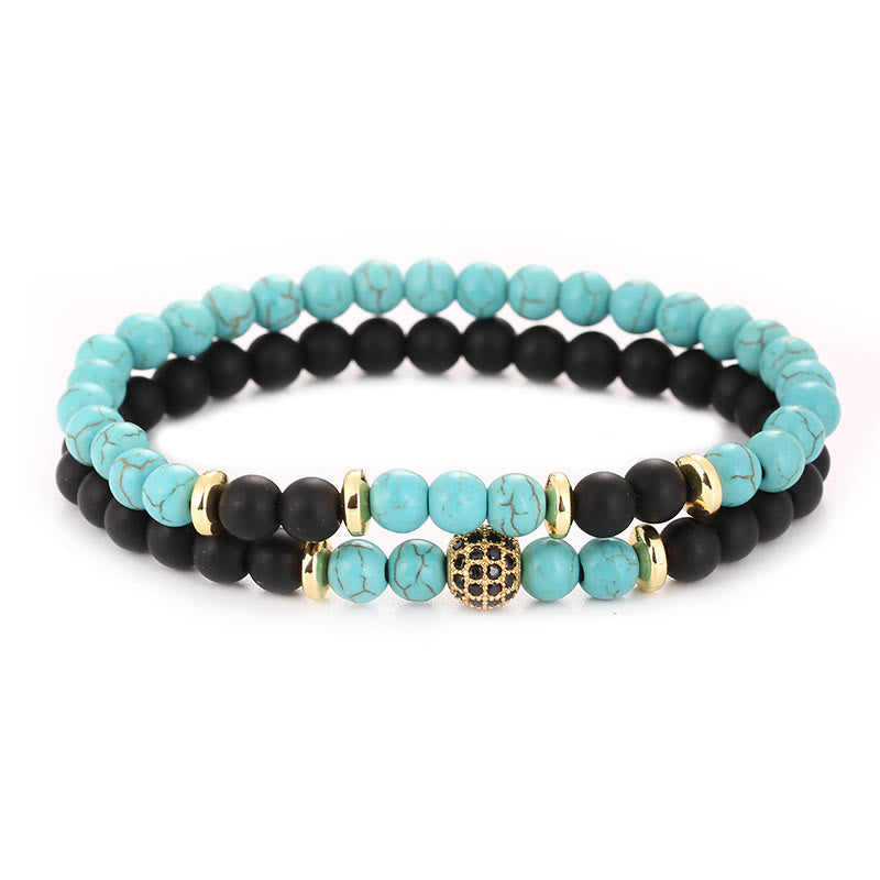 Olivenorma Natural Crystal Two Layer Beaded Men Bracelet - Turquoise&Black Onyx - image 19