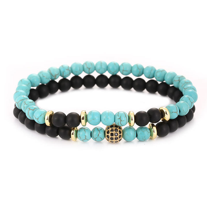 Olivenorma Natural Crystal Two Layer Beaded Men Bracelet - Turquoise&Black Onyx - image 19