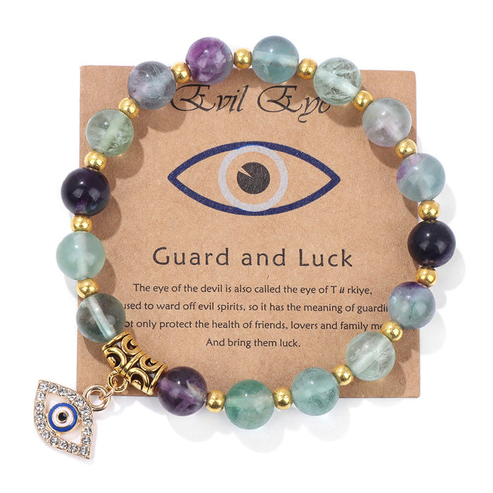 Olivenorma Natural Stone Bead Evil Eye Pendant Bracelet - Evil Eye&Fluorite - image 0