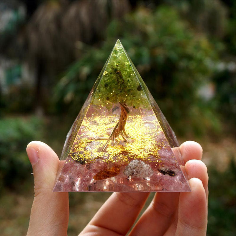 Olivenorma Tree of Life Peridot and Strawberry Quartz Orgone Pyramid - 10*10cm - YES PLEASE $8 - image 0