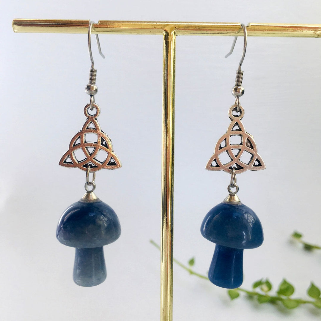 Olivenorma Natural Crystal Stone Cute Mushroom Shape Stud Earrings - Blue Aventurine - image 8