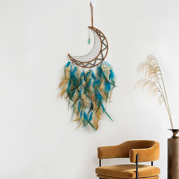Olivenorma Turquoise Pendant Hematite Beaded Moon Feather Dream Catcher - image 4