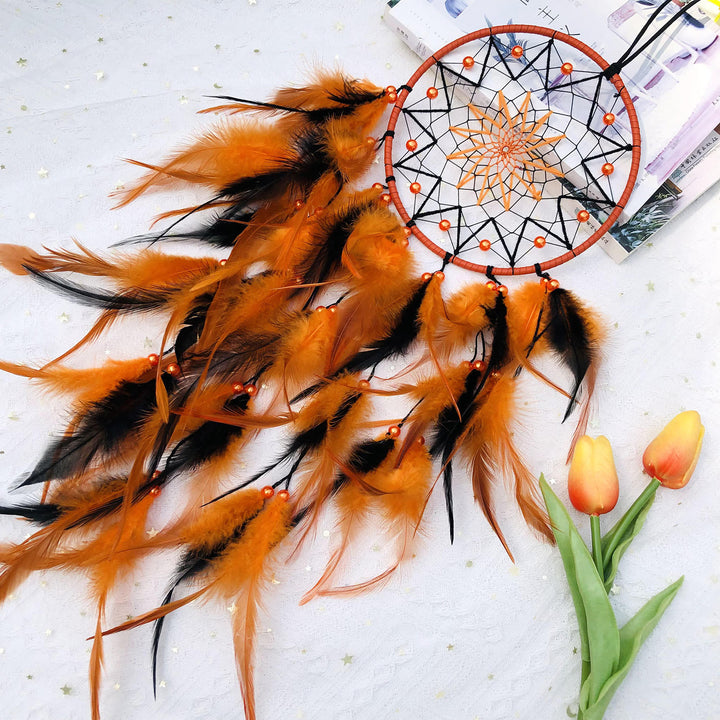 Olivenorma Acrylic Beads Orange Feather Handmade Halloween Dream Catcher - image 2