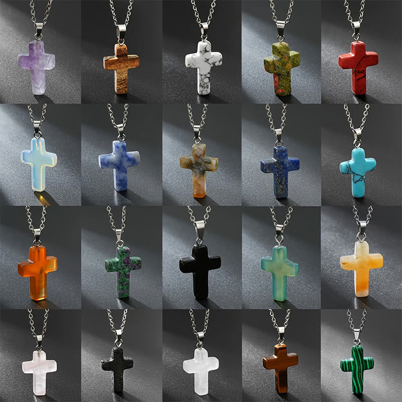 Olivenorma Natural Stone Cross Gemstone Necklace - image 0