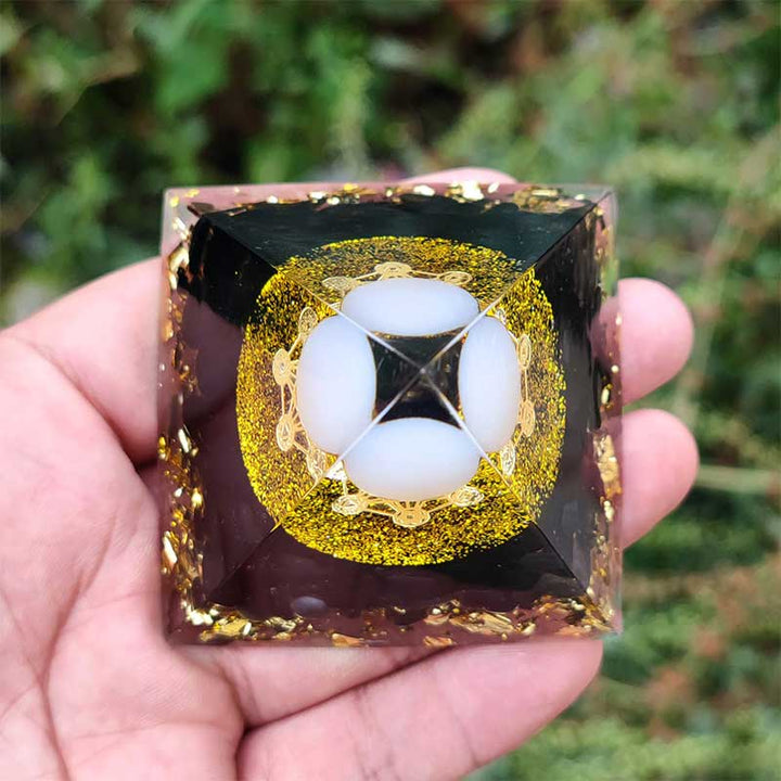 Olivenorma White Agate Sphere with Obsidian Orgone Pyramid - image 3