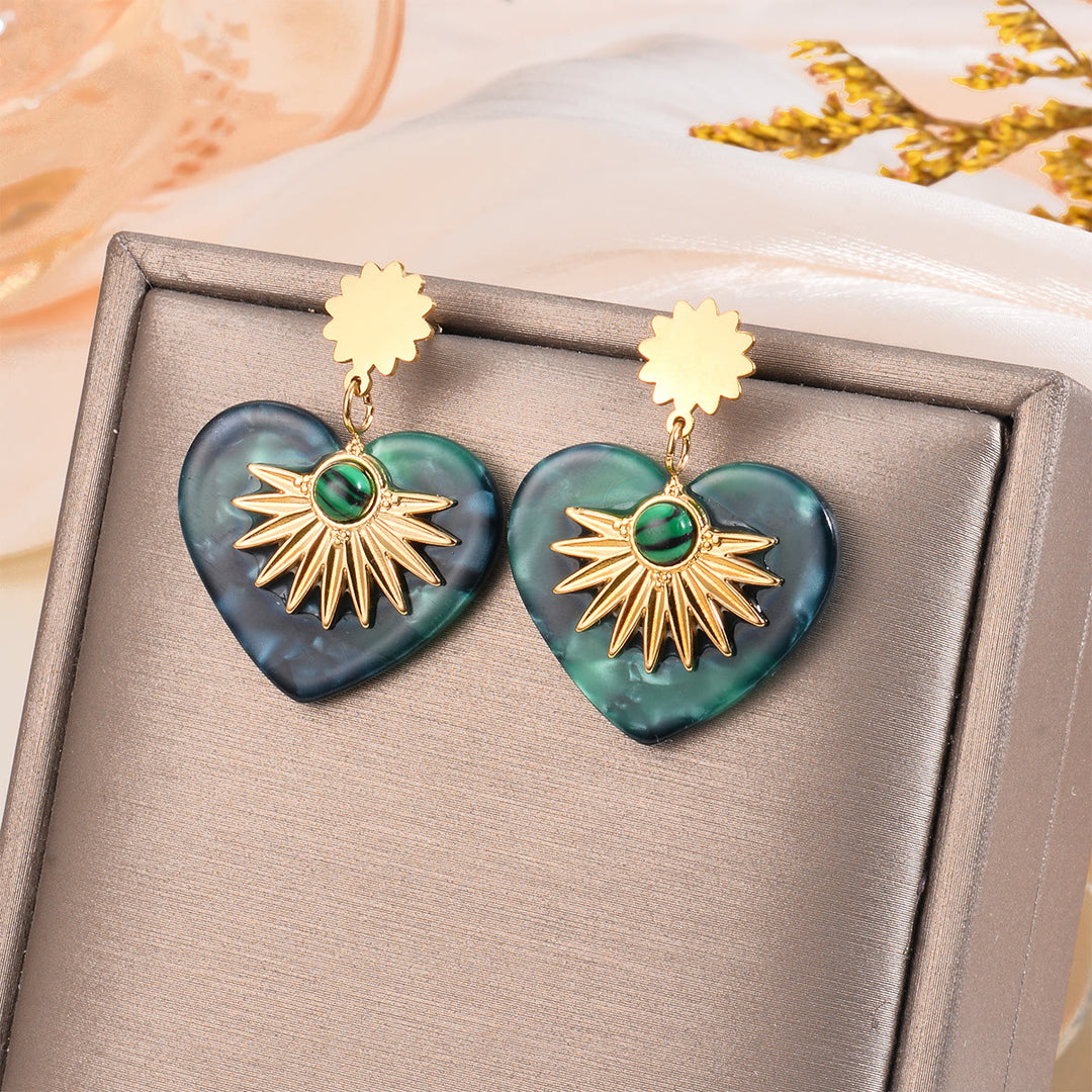 Olivenorma Moss Agate Gold Stainless Steel Heart Shaped Earrings - Moss Agate - image 0