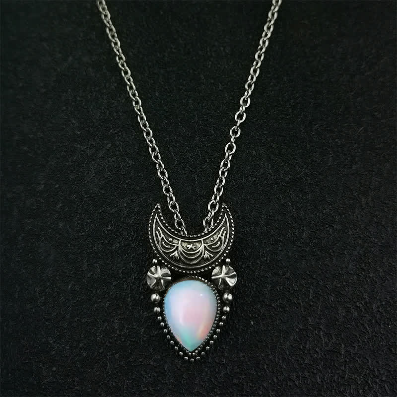 Olivenorma Vintage Moonstone Water Drop And Moon Necklace - image 3