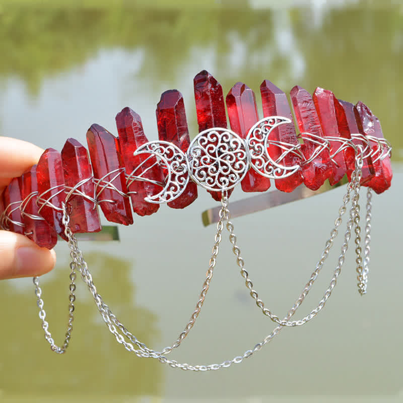 Olivenorma Cresent Moon Goddess Natural Crystal Crown - Garnet - image 18