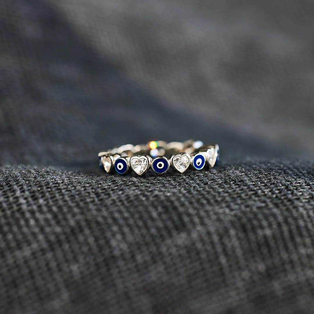 Olivenorma S925 Sterling Silver Heart White Zircon Evil Eye Ring - image 7