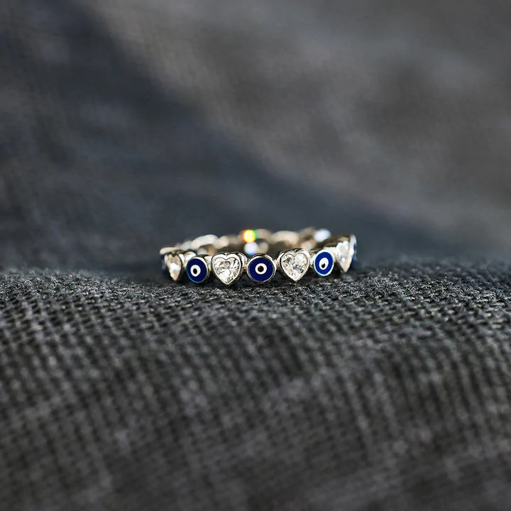 Olivenorma S925 Sterling Silver Heart White Zircon Evil Eye Ring - image 7