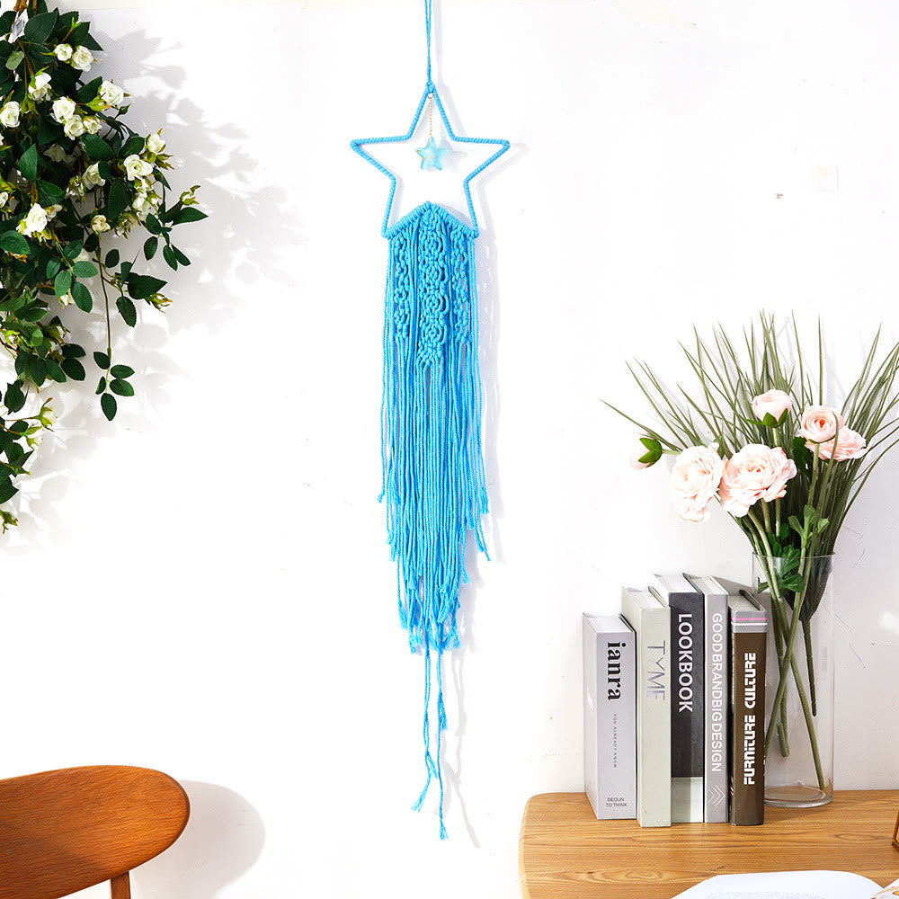 Olivenorma Star Moon Macrame Tassel Dream Catcher - Aquamarine - Star - With Lights - image 18