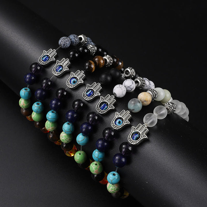 Olivenorma Colorful Chakra Evil Eye Hamsa Beaded Bracelet - image 0