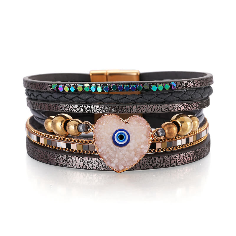 Olivenorma "Triple Protection" Heart Crystal Gold Bead Evil Eye Bracelet  - Dark Brown - image 19