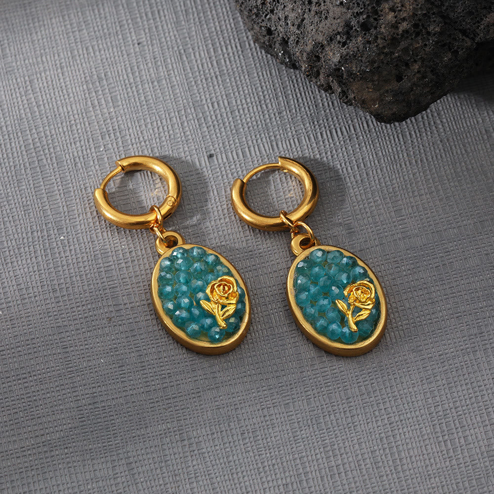 Olivenorma Paraiba Tourmaline Crushed Rose Oval Drop Earrings - image 5