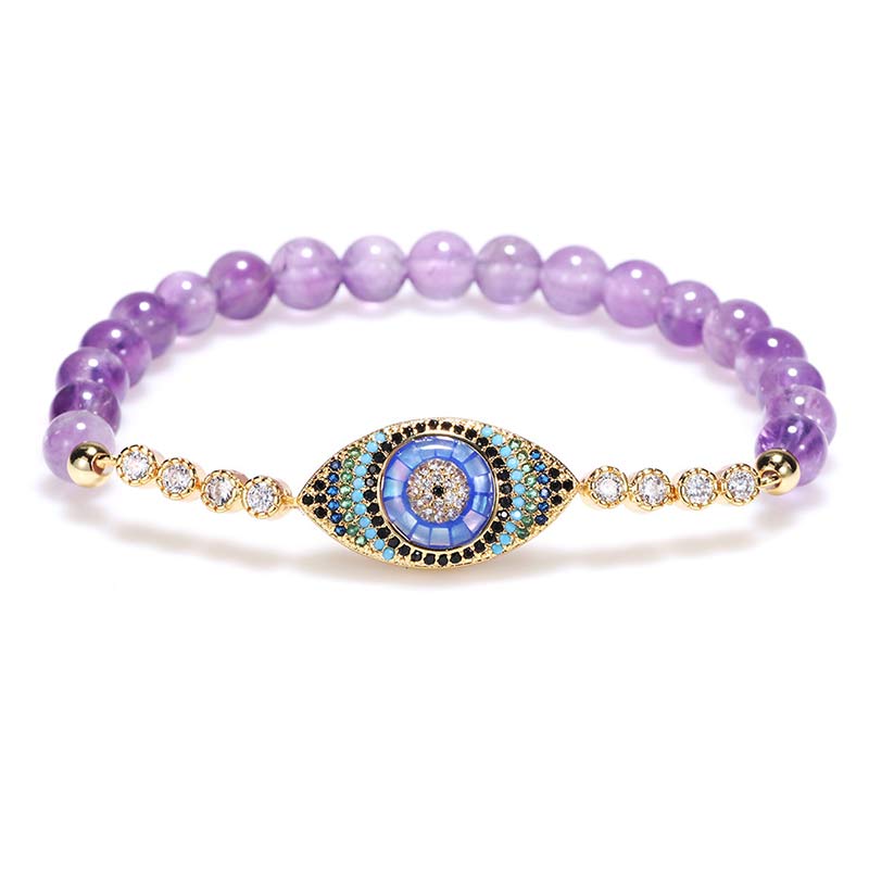 Olivenorma Amethyst Evil Eye Symbol Healing Bracelet - Amethyst - image 0