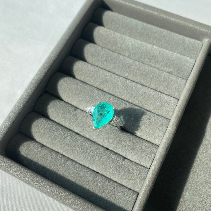 Olivenorma Paraiba Tourmaline White Zircon Exquisite Ring - image 9