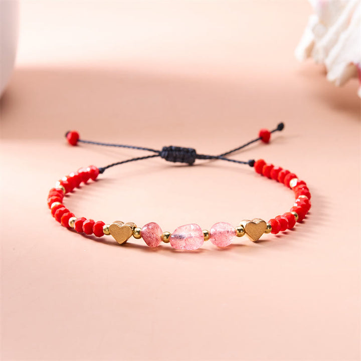 Olivenorma Irregular Natural Gravel Love Beaded Braided Bracelet - Strawberry Quartz - image 3