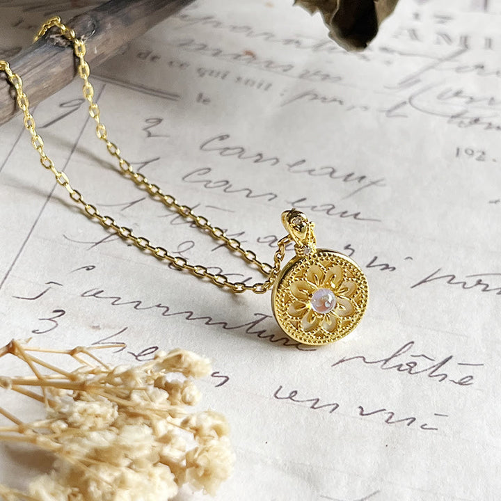 Olivenorma Moonstone Flower Round Pendant Necklace - image 5