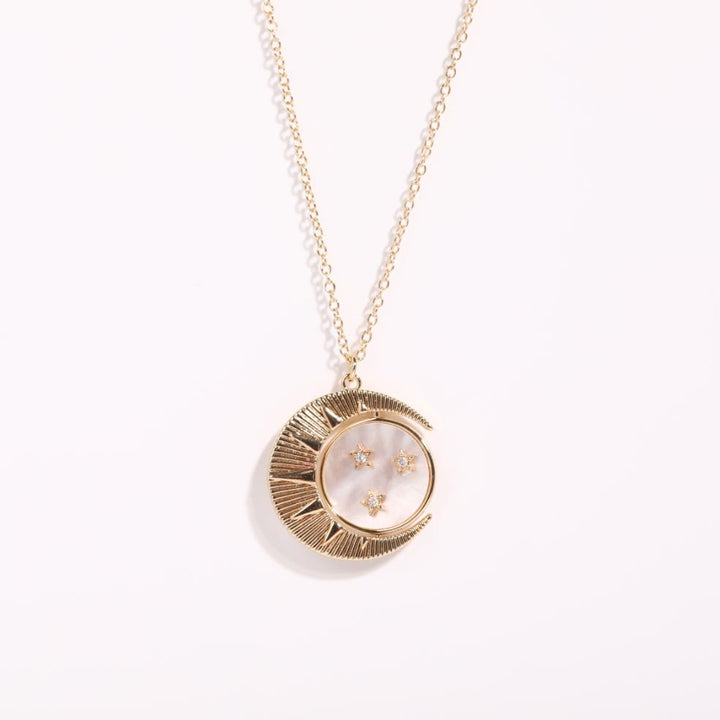 Olivenorma Nacre White Zircon Moon Star Gold Plated Copper Necklace - Moon&Star - image 1