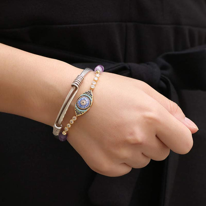Olivenorma Amethyst Evil Eye Symbol Healing Bracelet - image 3