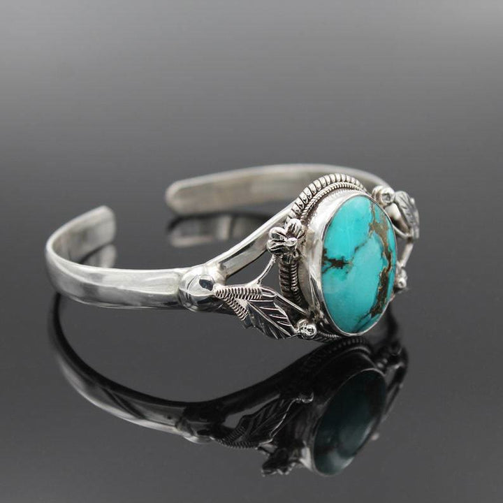 Olivenorma Vintage Engraved Flower Turquoise Bracelet - image 3