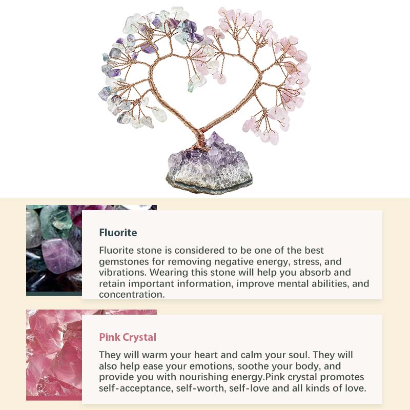 Natural Crystal Stone Love Feng Shui Tree - Fluorite&Pink Crystal - image 13