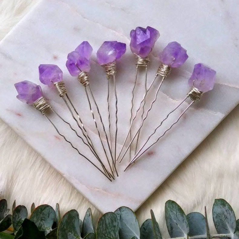 Olivenorma Natural Amethyst Quartz Flower Hairpin - image 2