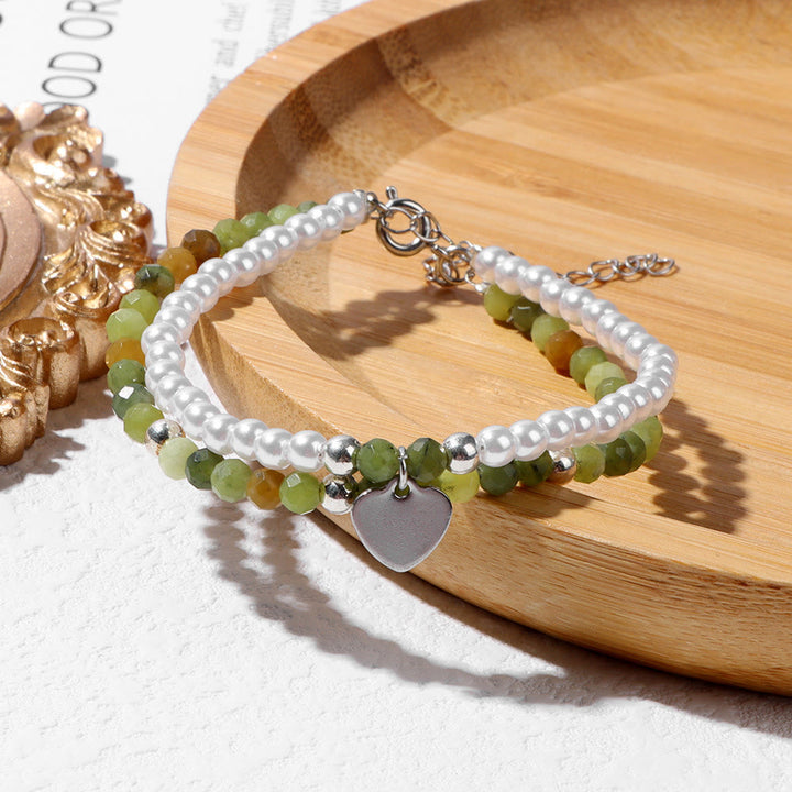 Olivenorma Faceted Stone Pearl Heart Charm Double Layer Bracelet - image 15