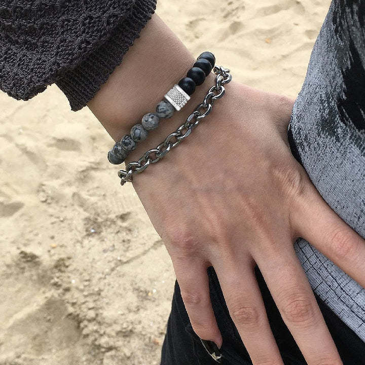Olivenorma Punk Frosted Stone Combination Geometric Shape Men Bracelet - image 3