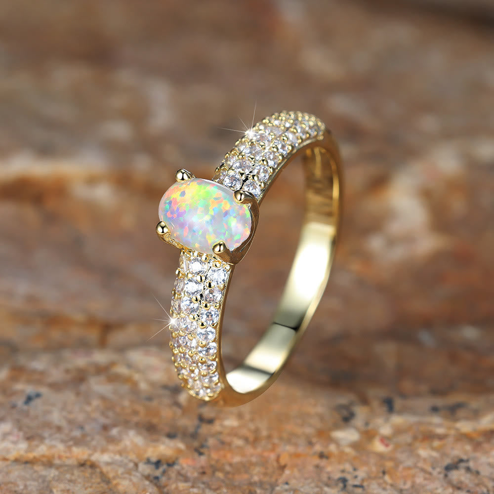 Olivenorma "Shiny Elegance" Round Opal Zircon Edge Band Ring  - White Opal - 10 - image 1