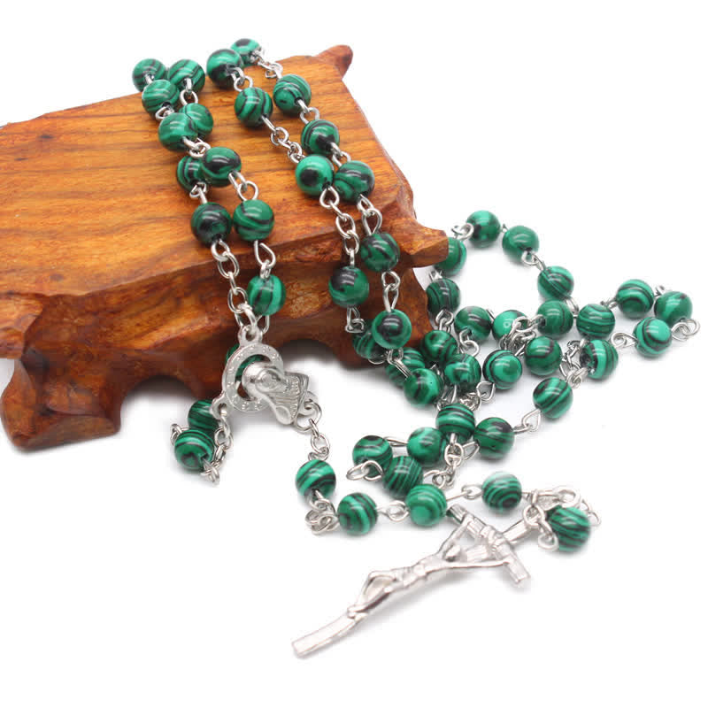 Olivenorma Natural Malachite Cross Rosary Necklace - image 2