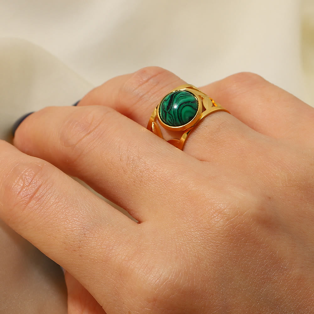Olivenorma Gold Green Natural Malachite Open Ring Set - image 10