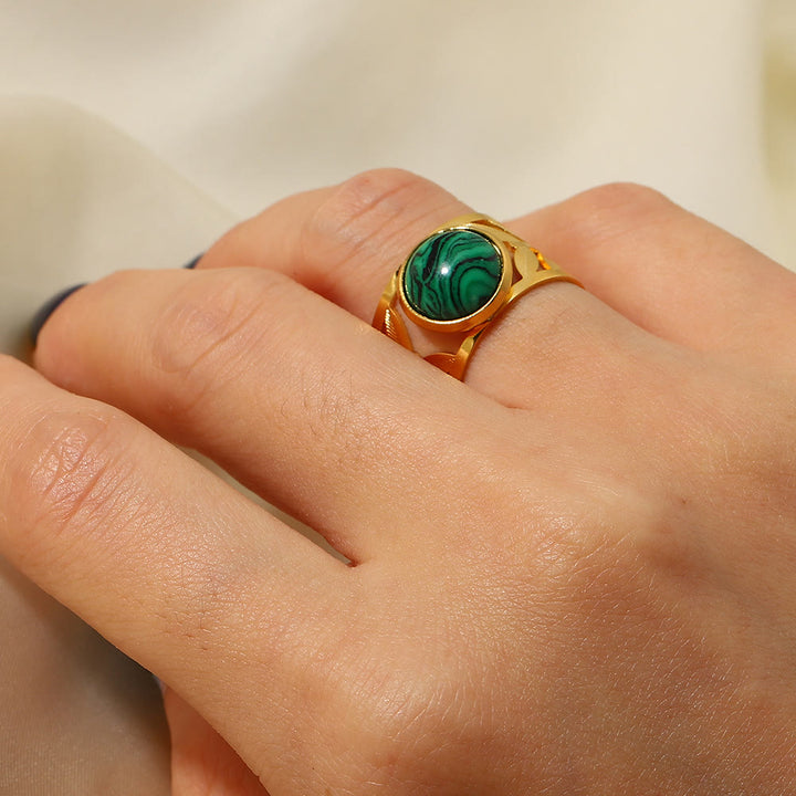 Olivenorma Gold Green Natural Malachite Open Ring Set - image 10