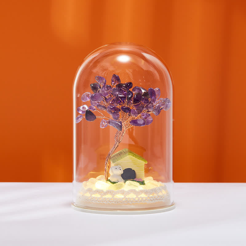 Olivenorma Natural Crystal Glass Cover Feng Shui Tree Decoration - Dark Amethyst & Tree & House - image 29