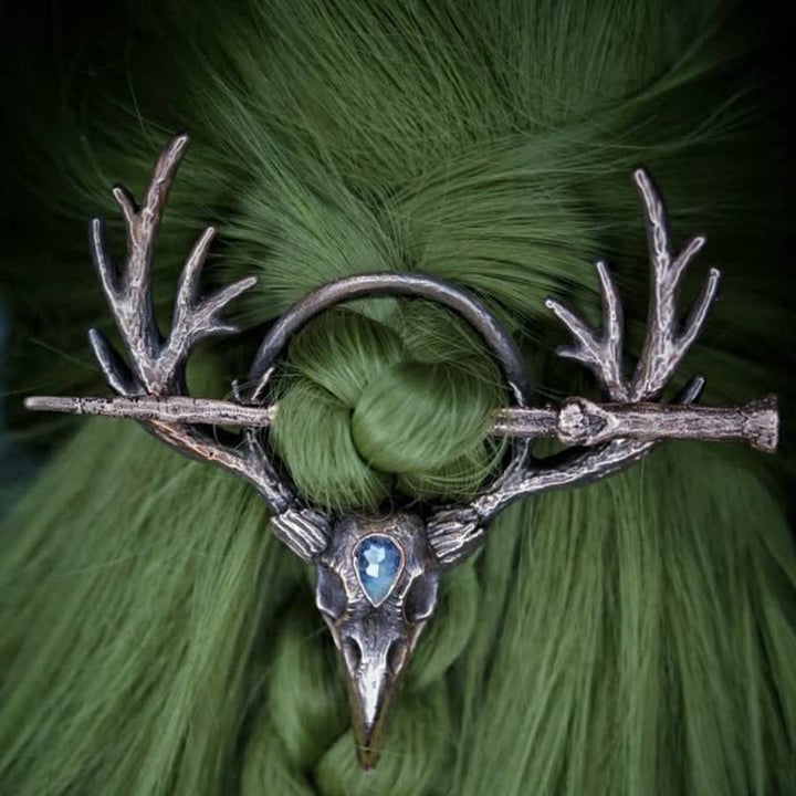 Olivenorma Delicate Moonstone Raven Skull Antler Hairpin - image 3