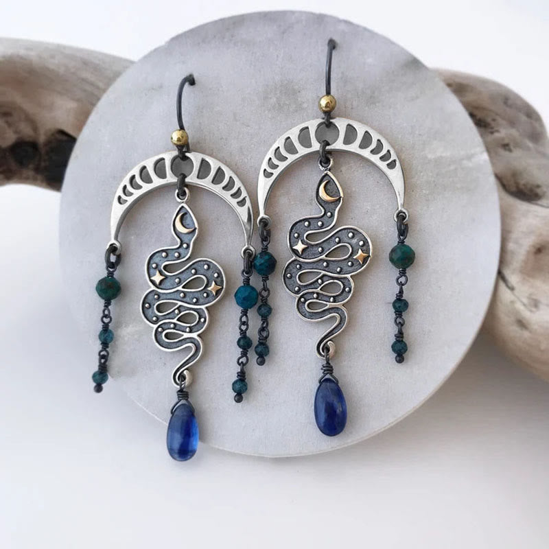 Olivenorma Moon Star Snake Earrings Sapphire Drop Witch Earrings - Sapphire - image 0