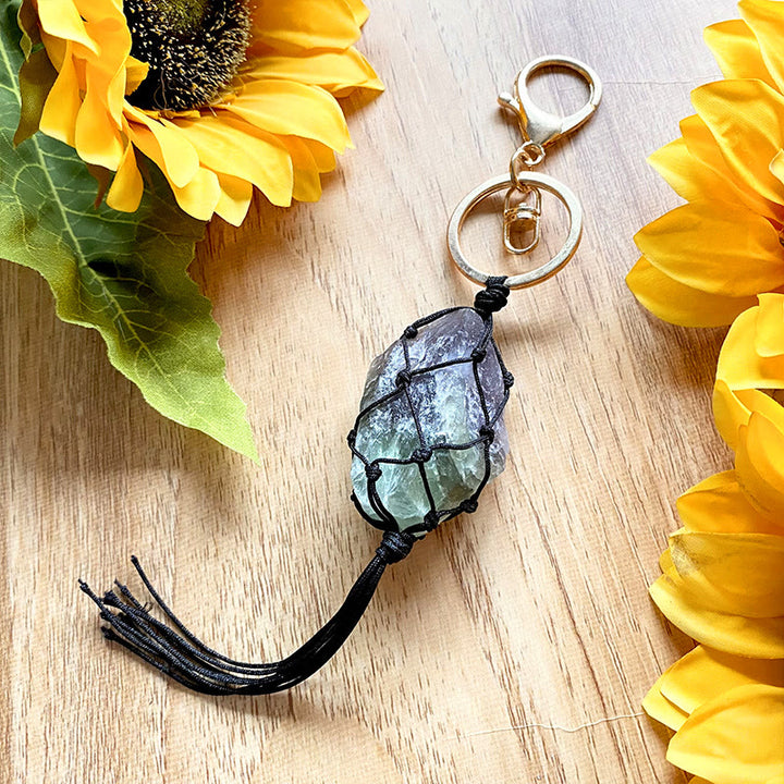 Olivenorma Natural Crystal Stone Rough Phone Strap Keychain - Rainbow Fluorite - image 5