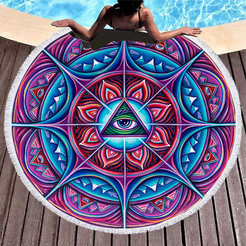 Olivenorma Evil Eye Hamsa Round Beach Towel Tapestry - Triangle Evil Eye - image 11