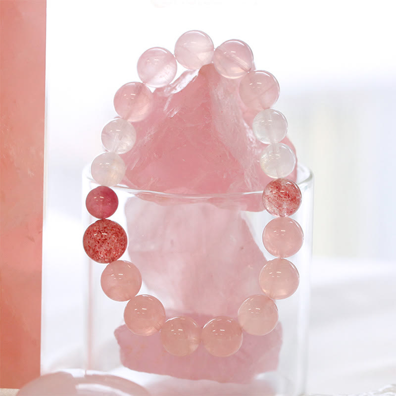 Olivenorma Rose Strawberry Clear Quartz Beaded Bracelet - image 4