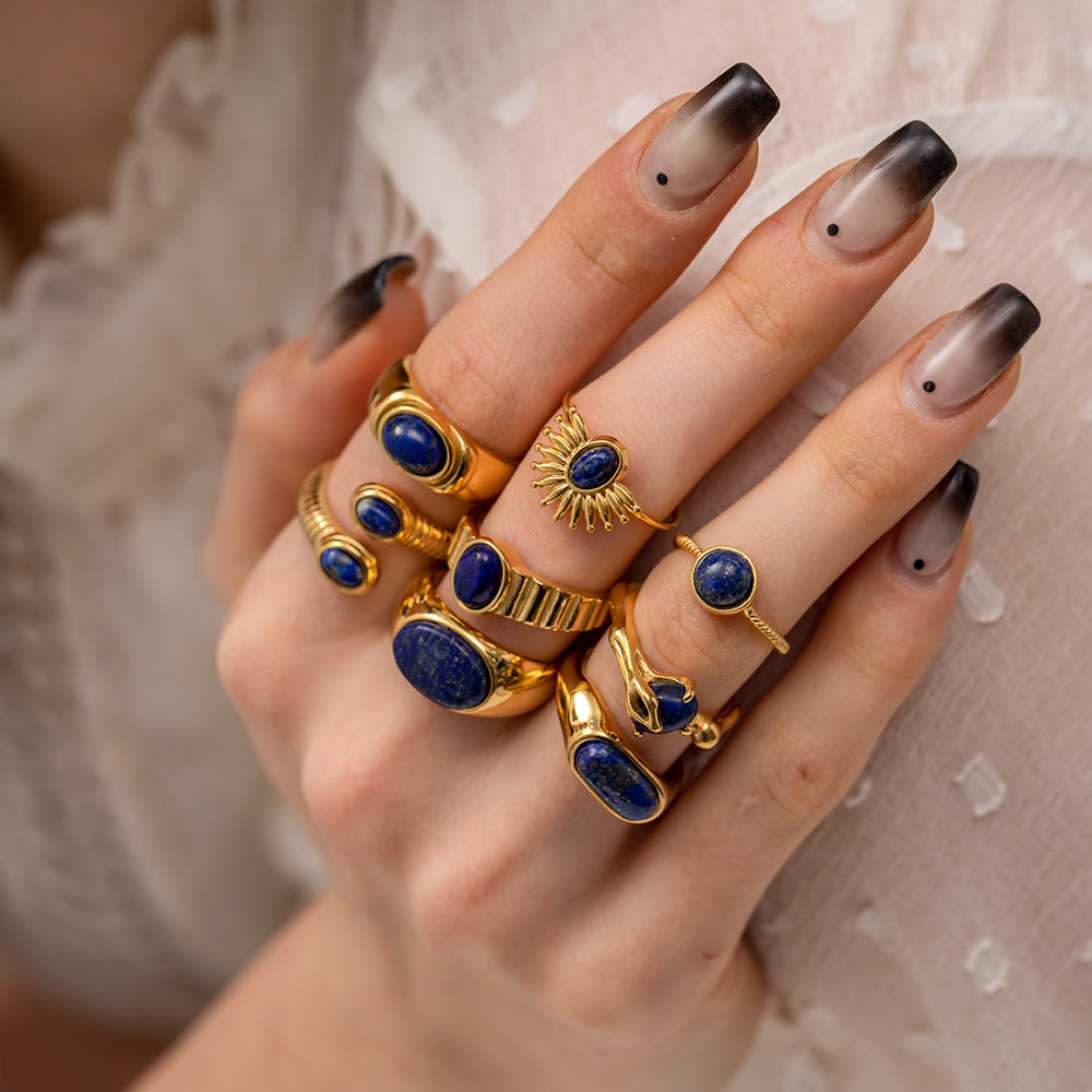 Olivenorma Court Vintage Titanium Steel Lapis Lazuli Ring Set - image 10