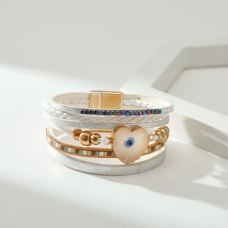 Olivenorma "Triple Protection" Heart Crystal Gold Bead Evil Eye Bracelet  - image 5