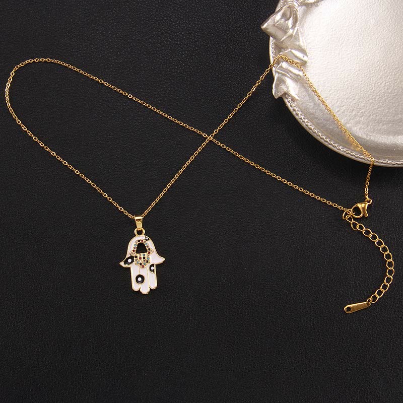Olivenorma "Good Fortune" Hamsa With Evil Eye Necklace  - White & Black - image 10