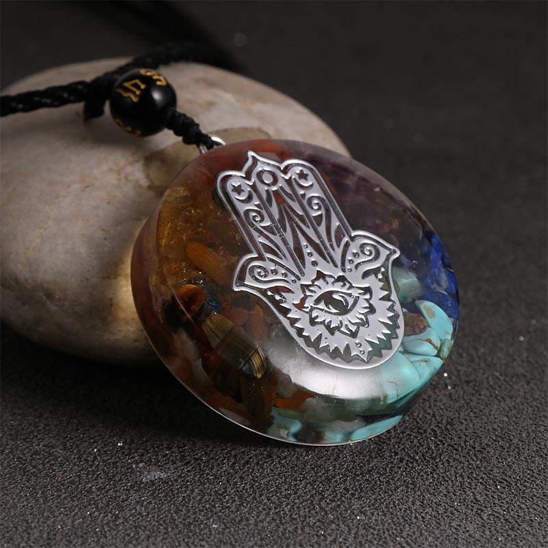 Olivenorma Chakras Natural Crystal Stone Evil Eye Symbol Necklace - image 5