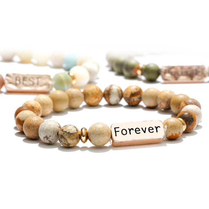Olivenorma Natural Gemstone Best Friend Forever 3 Piece Engraving Bracelet Set - image 11
